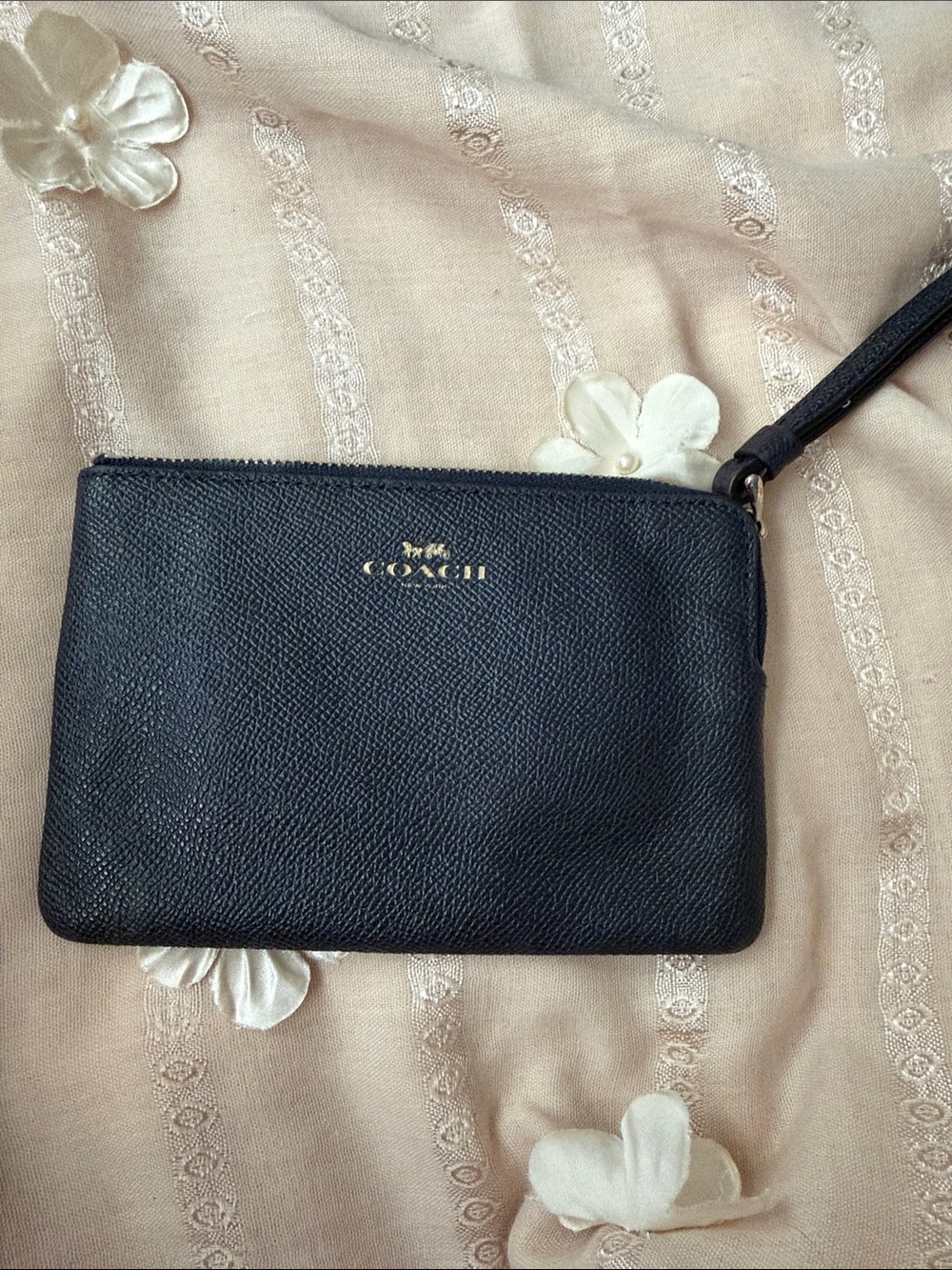 Coach Black Leather Wristlet with Gold Logo